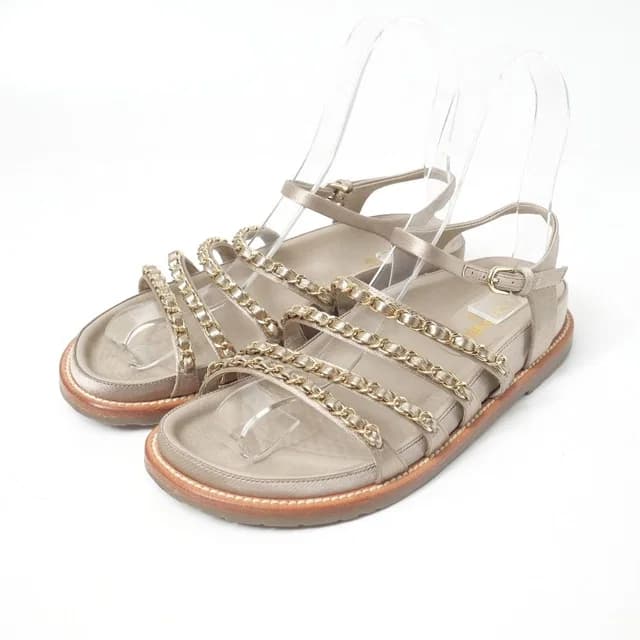 Chanel Sandals CC Logo Satin Strap Chain Decoration Flat Sandals in Satin from The Reluxe, photo 1 of 1
