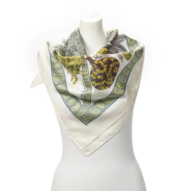 Hermès Scarf Ivory Green Silk in White Silk from The Reluxe, photo 1 of 1