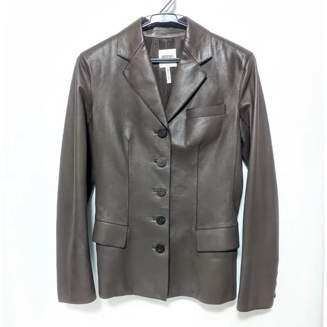 Hermès Leather Jacket Lambskin Brown Logo Button in Brown Lambskin from The Reluxe, photo 1 of 1