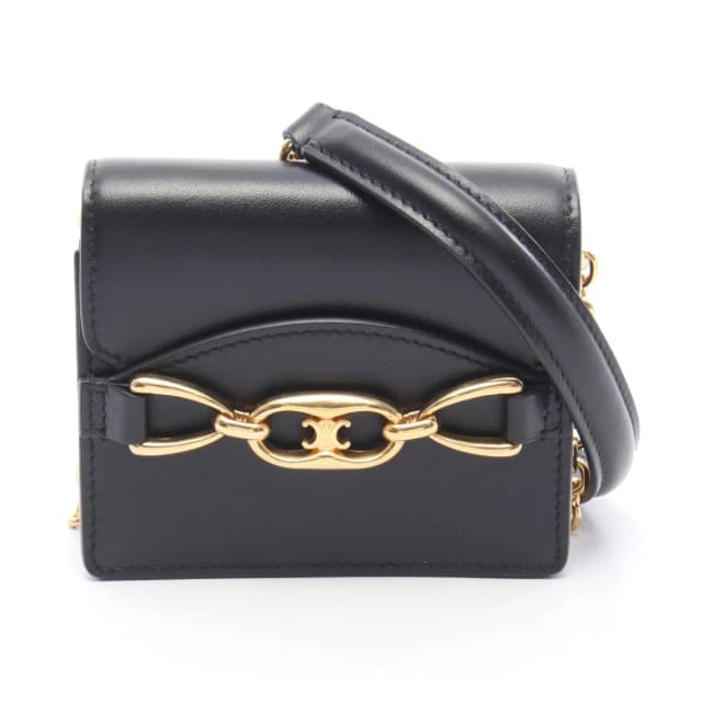 Celine Shoulder Bag Maillon Mini Triomphe Black Leather Chain Wallet in Black Leather from The Reluxe, photo 1 of 1