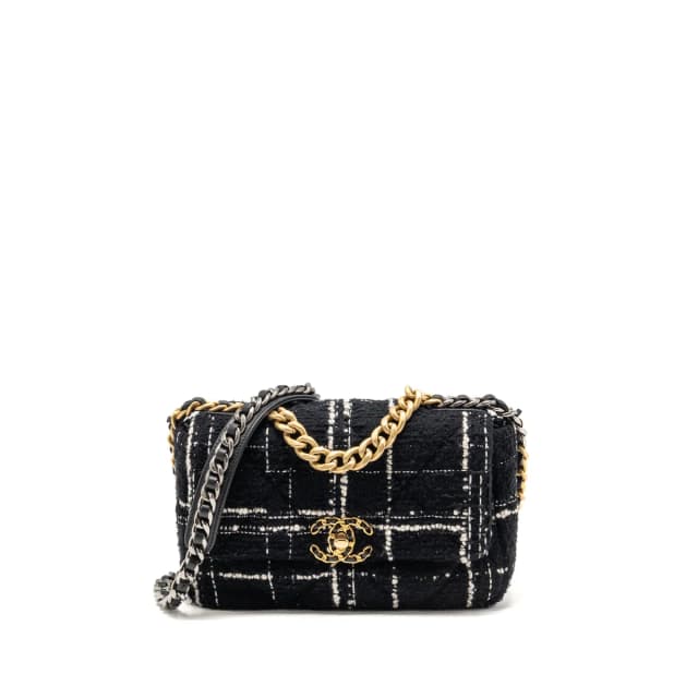 Chanel Small 19 Bag Tweed Black / White Multicolour Hardware (Microchip) in Black Tweed from EMIER, photo 1 of 1