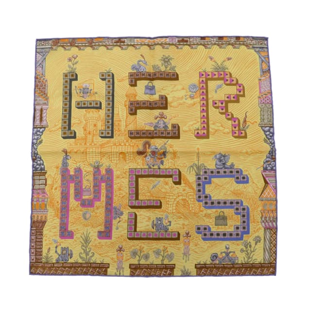 Hermès Super Silk Quest Detail Pocket Square in Jaune Silk from Blue Spinach, photo 1 of 1