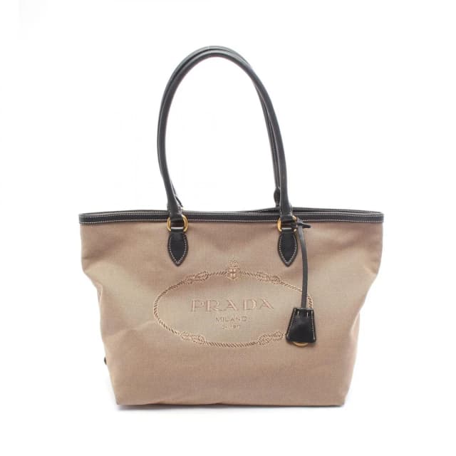 Prada Tote Bag Logo Jacquard Beige Black Canvas Leather in Black Canvas from The Reluxe, photo 1 of 1
