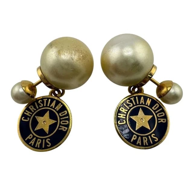 Dior Tribales Tribal Logo Earrings Faux Pearl White in White from The Reluxe, photo 1 of 1