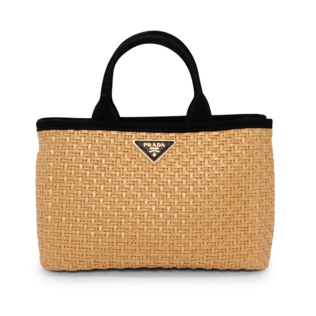 Prada Woven Raffia Basket Tote in Black Woven leather from Blue Spinach, photo 1 of 1
