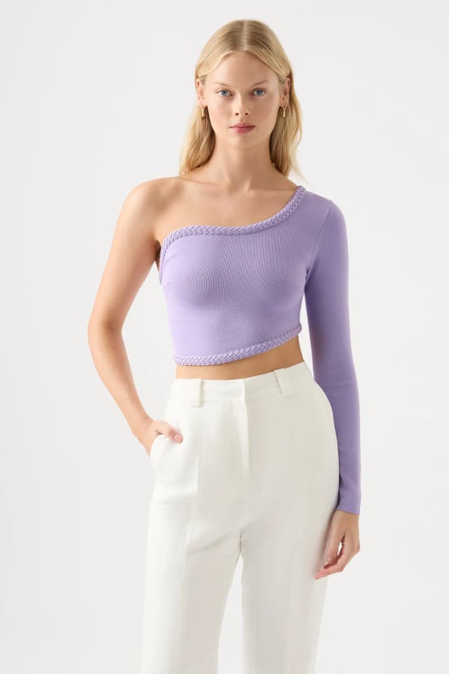 AJE Hyades Braided Long Sleeve Top in LILAC, image 1 of 1 from Aje