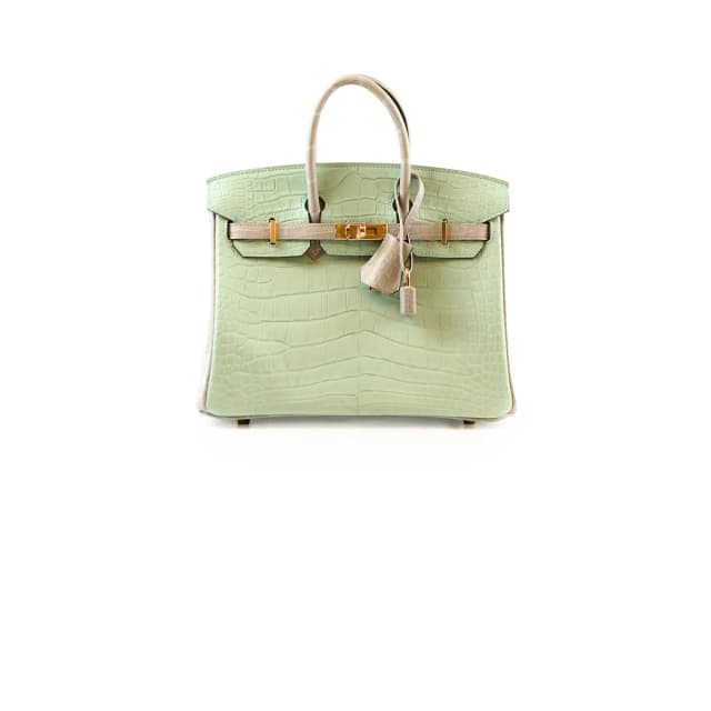 Hermès Birkin 25 Alligator Mississippiensis Verte D'eau/Gris Perle - U Stamp in Grey Crocodile from The Purse Affair, photo 1 of 1