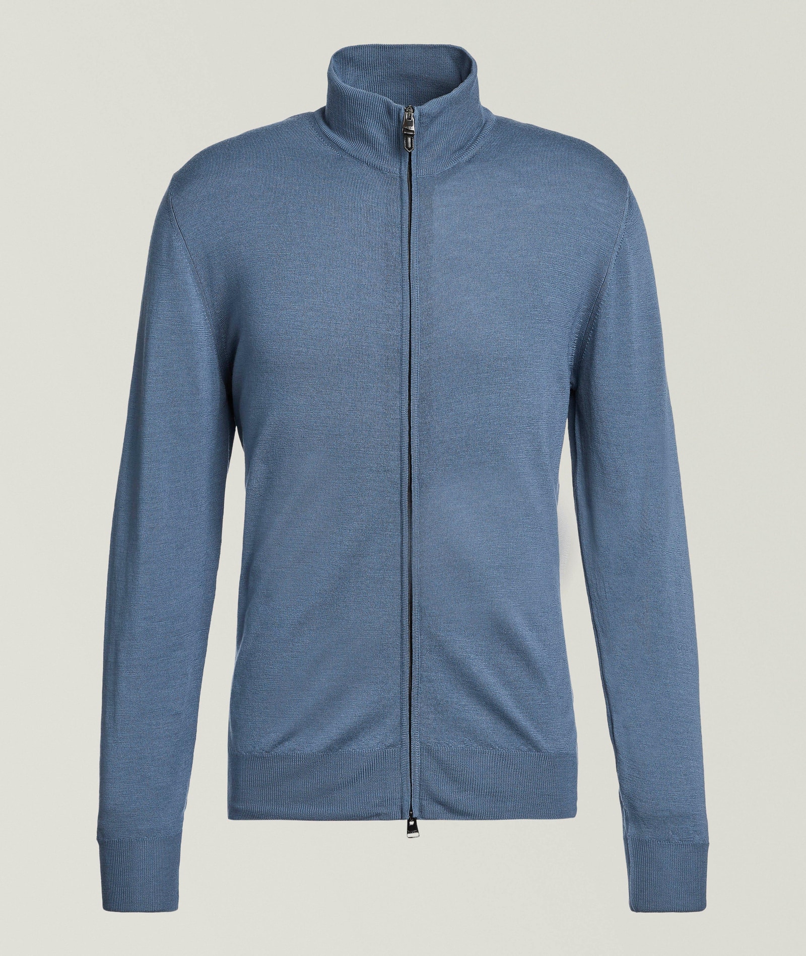 Canali Merino Wool Full-Zip Sweater in Blue, image 1 of 1 from Harry Rosen