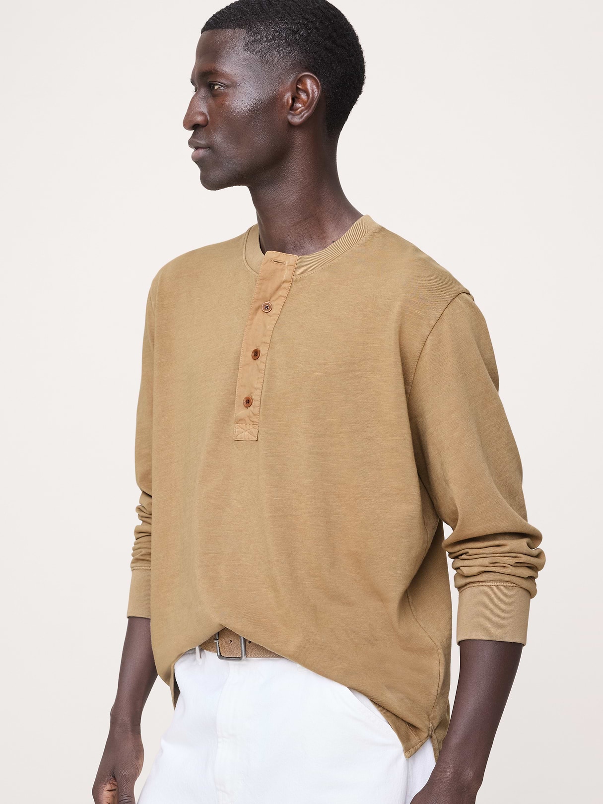 Banana Republic Heritage Cotton Slub Henley T-Shirt in Marshland Brown, image 1 of 1 from Banana Republic (US)
