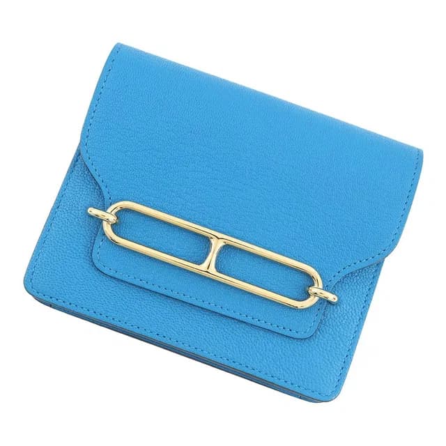 Hermès Wallet Roulis Slim Blue Frida Gold Chevre Mysore in Blue Goatskin from The Reluxe, photo 1 of 1