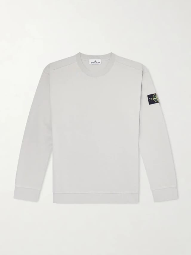 STONE ISLAND Cotton-Jersey Sweatshirt $370 30% off $259 CONSCIOUSLY CRAFTED in Grey, image 1 of 1 from MR PORTER