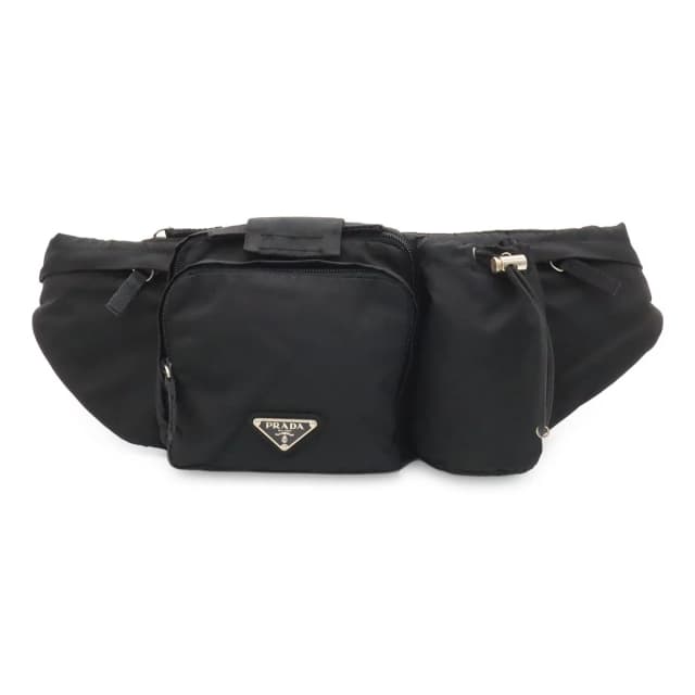 Prada Triangle Logo Waist Bag Pouch Hip Nylon Nero Black Silver in Black Nylon from The Reluxe, photo 1 of 1