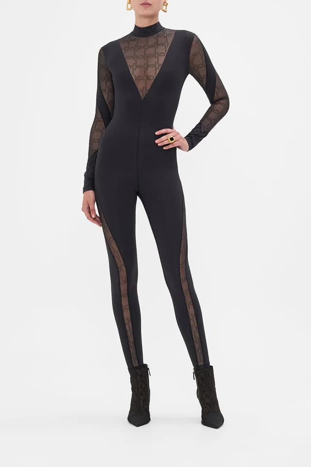 Camilla eBoutique MESH INSERT CATSUIT SOLID BLACK, image 1 of 1 from CAMILLA