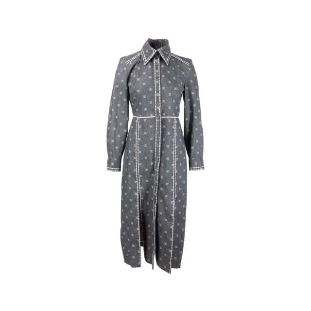 Fendi Size 40 Karligraphy FF-Embroidered Denim Shirt Dress Cotton Dark Grey / White in White Denim from EMIER, photo 1 of 1