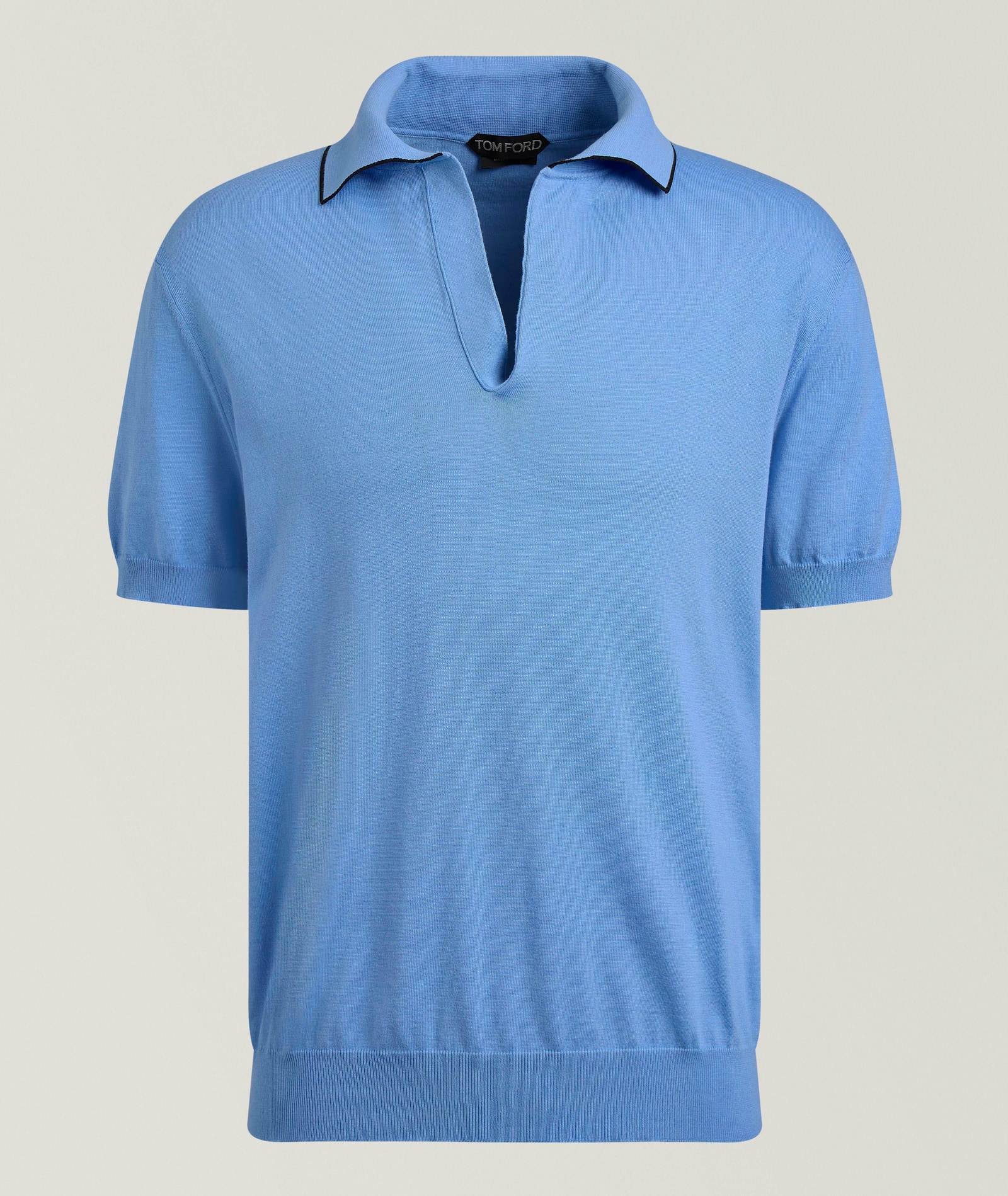 TOM FORD Cotton-Silk Tipped Polo in Blue Cotton & Cotton Blends, image 1 of 1 from Harry Rosen