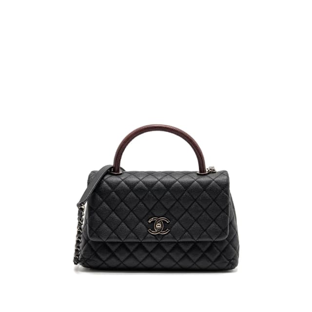 Chanel Medium Coco Handle Flap Bag Lizard Embossed Handle Caviar Black Ruthenium Hardware in Black Caviar leather from EMIER, photo 1 of 1
