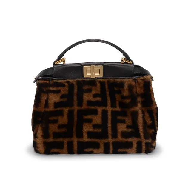 Fendi FF Shearling & Nappa Mini Peekaboo Bag in Tobacco & Black Nappa leather from Blue Spinach, photo 1 of 1