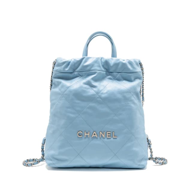 Chanel Small 22 Backpack Shiny Calfskin Sky Blue Brushed SHW (Microchip) in Blue Calfskin from EMIER, photo 1 of 1