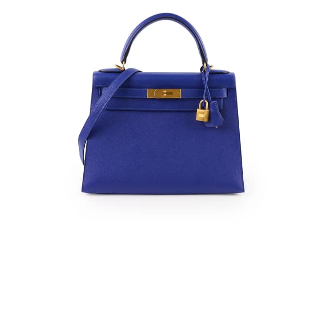 Hermès Kelly 28 Epsom Bi Colour Bleu Electrique - A Stamp in Blue Epsom leather from The Purse Affair, photo 1 of 1