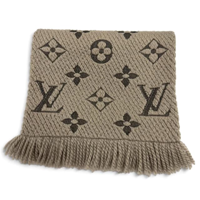 Louis Vuitton Logomania Scarf Monogram Wool Silk Fringed Greige in Taupe Silk from The Reluxe, photo 1 of 1