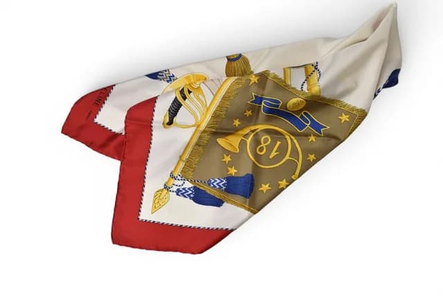Celine Scarf Vintage Taiko Silk Red White in White Silk from The Reluxe, photo 1 of 1