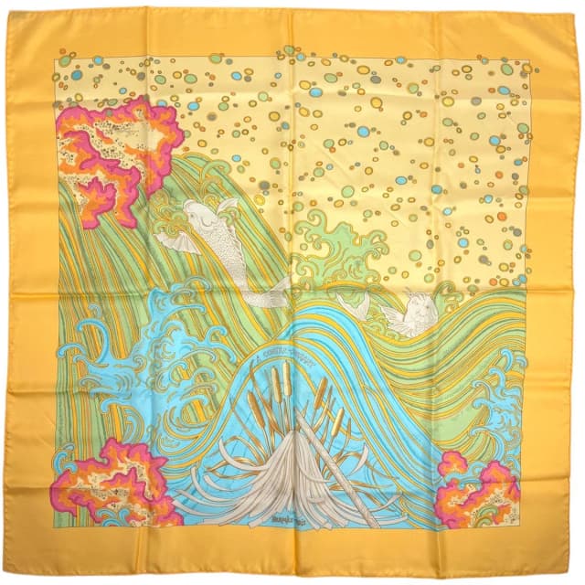Hermès Carre 90 Contre Courant Scarf Silk Yellow Multicolor in Yellow Silk from The Reluxe, photo 1 of 1