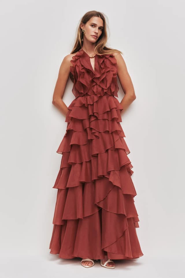 AJE Cleo Gown in RUST, image 1 of 1 from Aje