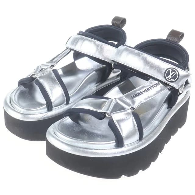 Pool Pillow Line Platform Sandals LV Circle Logo Velcro Strap in Leather from The Reluxe, photo 1 of 1