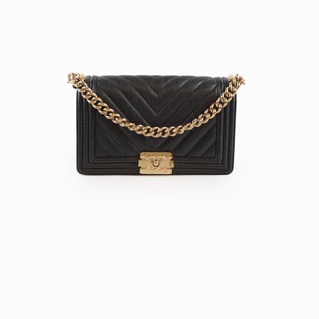 Chanel Old Boy Medium Caviar Chevron Black in Black Caviar leather from The Purse Affair, photo 1 of 1