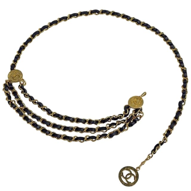 Chanel CC Logo Chain Belt Triple Strand Leather Gold Black in Black Leather from The Reluxe, photo 1 of 1