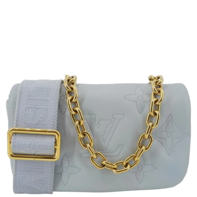 Louis Vuitton Calfskin Bubblegram Leather Wallet on Strap Bag Light Blue in Blue Calfskin from Dallas Designer Handbags, photo 1 of 1