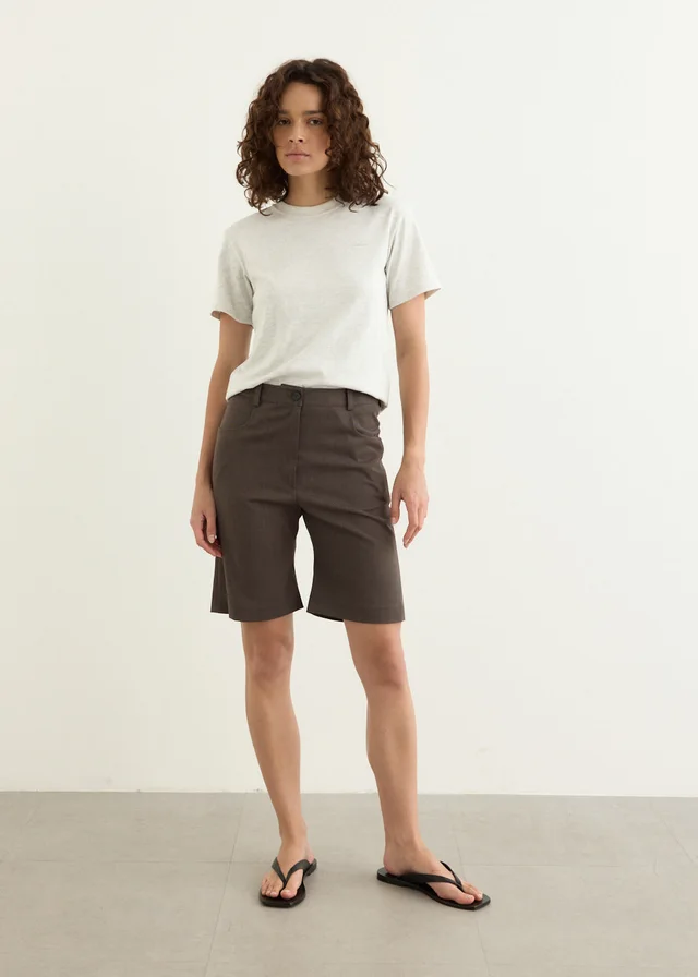 Low Classic Flared Bermuda Pants in MELANGE BROWN, image 1 of 1 from Incu