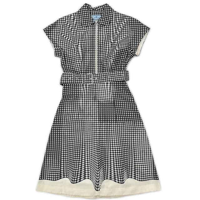 Prada Gingham Check Waist Ribbon Half Zip Dress in Silk from The Reluxe, photo 1 of 1