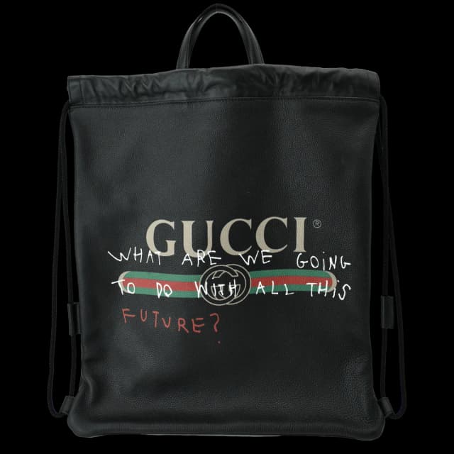 Gucci Drawstring Print Leather Backpack Bag Black 494053 in Black Leather from Dallas Designer Handbags, photo 1 of 1
