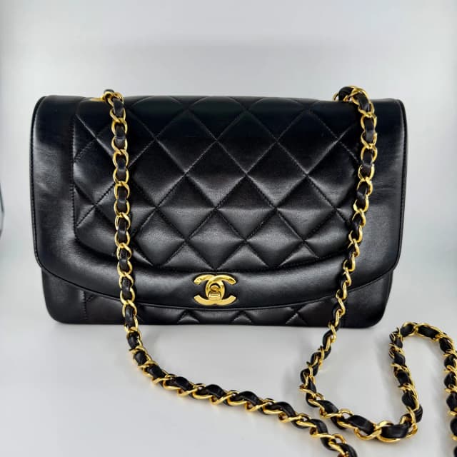 Chanel Black Lambskin Matelasse Diana Crossbody in Black Lambskin from SparklesnDreams, photo 1 of 1