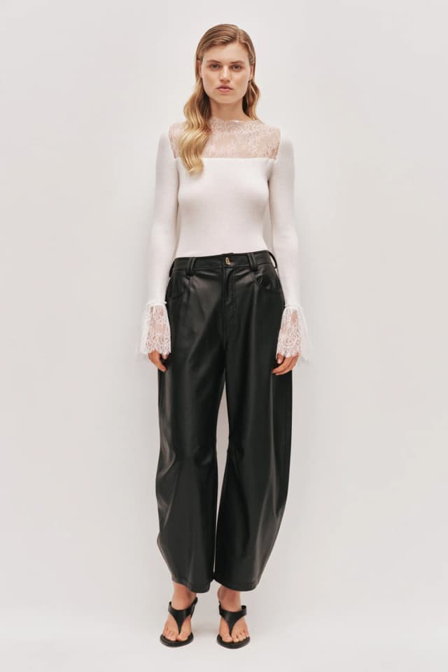 AJE Genna Lace Knit Top in IVORY, image 1 of 1 from Aje