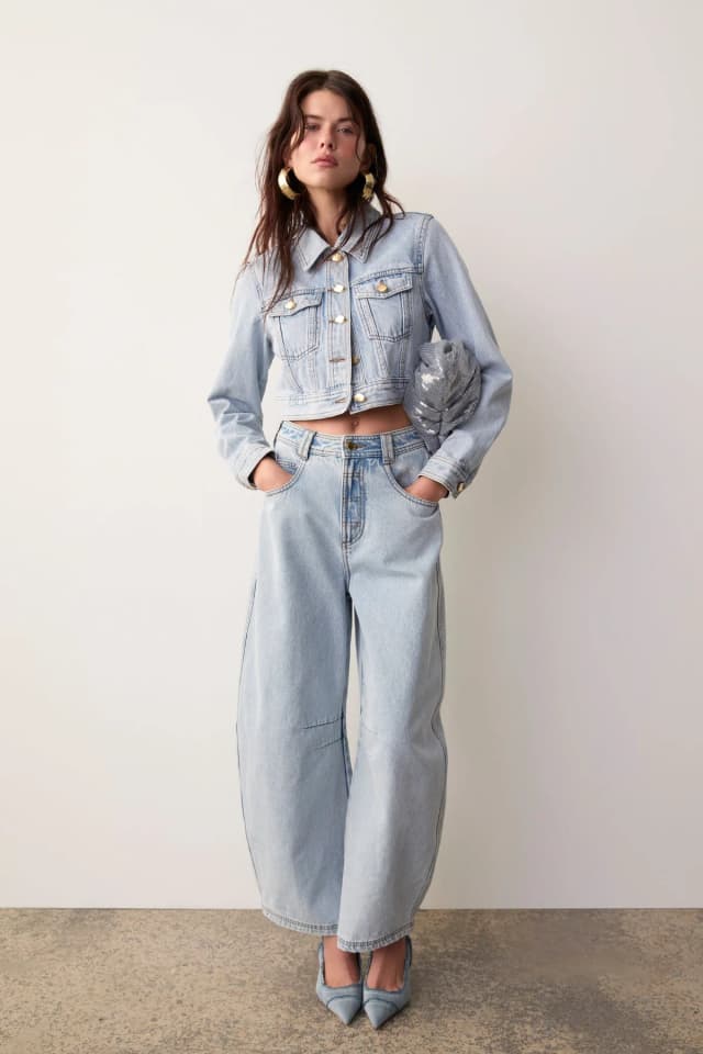 AJE Kai Denim Cropped Jacket in LIGHT WASH BLUE, image 1 of 1 from Aje
