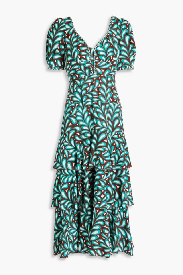 Diane von Furstenberg Aire Printed Cotton-Jacquard Midi Dress in Teal, image 1 of 1 from THE OUTNET