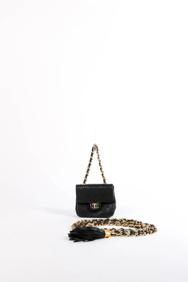 90s Chanel Black Lambskin Leather Belt Bag in Black Lambskin from Break Archive, photo 1 of 1