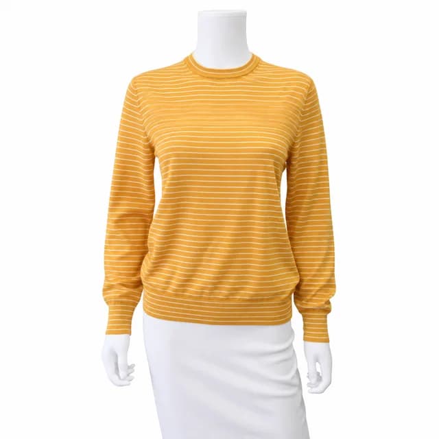 Loro Piana Mustard Yellow & Ivory Cashmere Silk Striped Sweater in White Silk from Clotheshorse Anonymous, photo 1 of 1