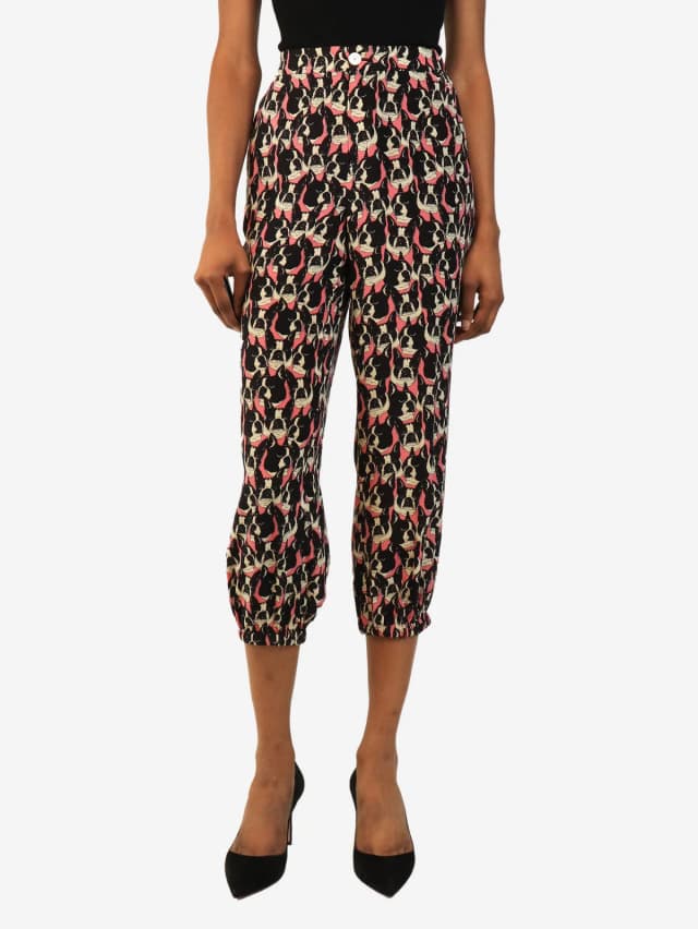 Gucci Black and pink cropped bulldog silk trousers - size UK 8 in Black Silk from Sign of the Times, photo 1 of 1