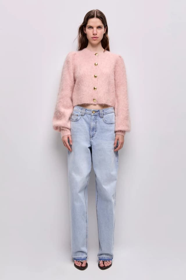 AJE Renee Fluffy Cardigan in STONE ROSE, image 1 of 1 from Aje