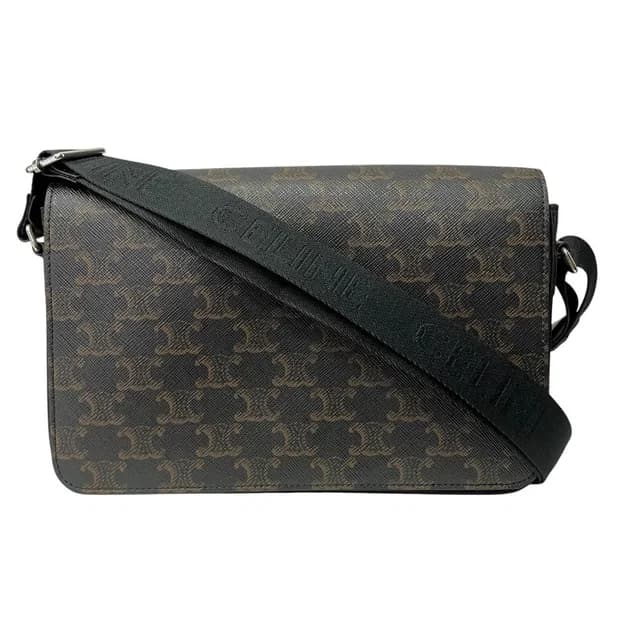 Celine Flap Messenger Shoulder Bag Triomphe Canvas Calfskin Brown in Brown Calfskin from The Reluxe, photo 1 of 1