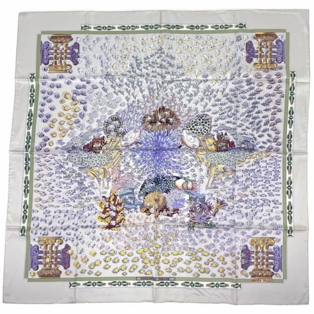 Hermès Carre 90 Renconte Oceane Scarf Atlantic Encounters Silk Purple Multicolor in Purple Silk from The Reluxe, photo 1 of 1