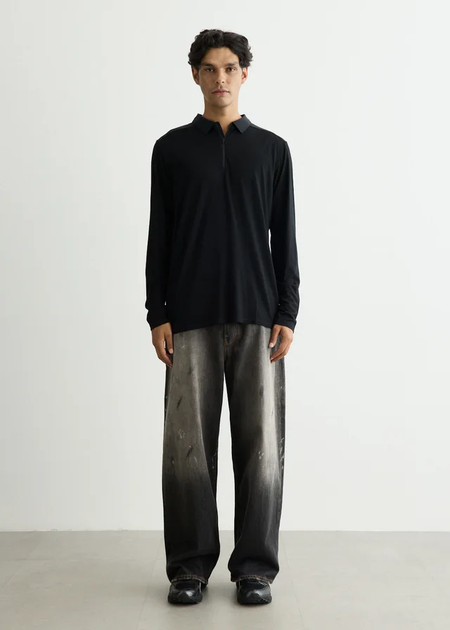 Veilance Frame Long Sleeve Polo in Black, image 1 of 1 from Incu