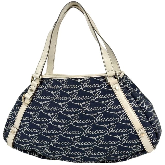 Gucci Logo Tote Bag Abbey Canvas Navy White in White Canvas from The Reluxe, photo 1 of 1