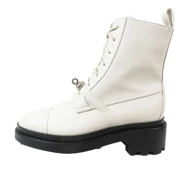 Hermès Funk Kelly Buckle Leather Short Boots Lace Up Shoes White in White Leather from The Reluxe, photo 1 of 1