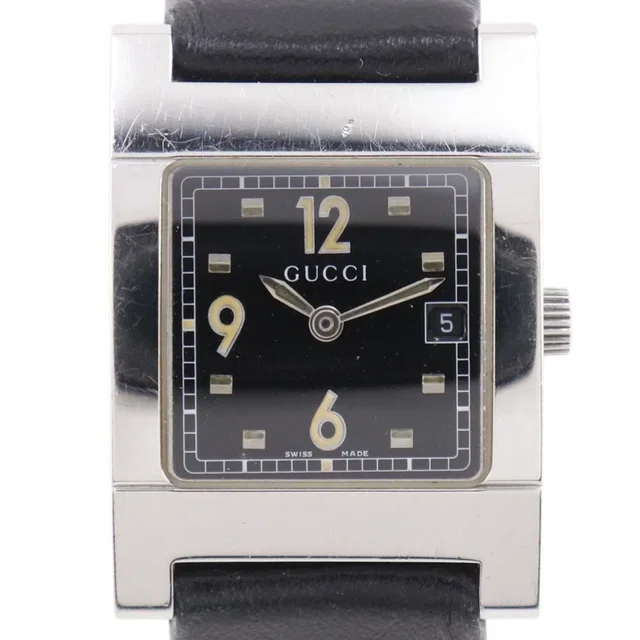 Gucci Stainless Steel Leather Quartz Analog Display Black Dial Watch in Black Leather from The Reluxe, photo 1 of 1