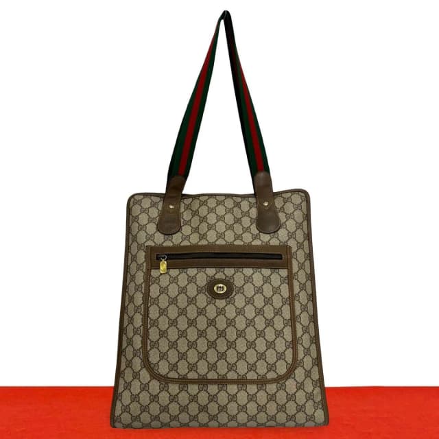 Gucci Vintage Sherry Line GG Logo Pattern Leather Tote Bag Brown Red Green in Brown Leather from The Reluxe, photo 1 of 1