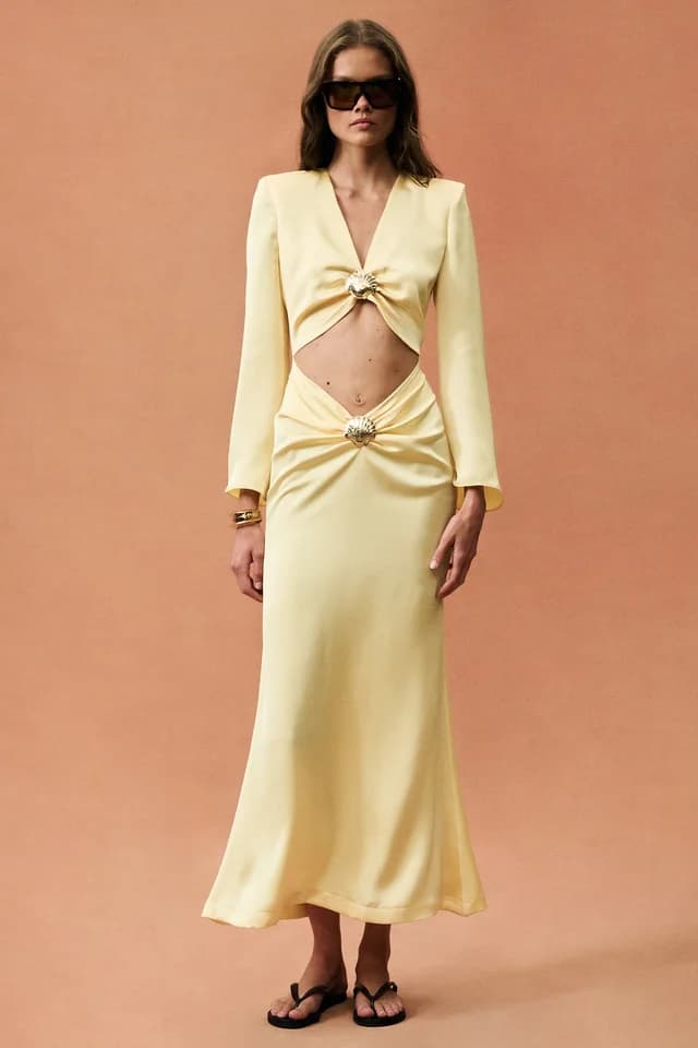 Rowen Rose for FWRD Cut Out Maxi Dress in Yellow, image 1 of 1 from FWRD